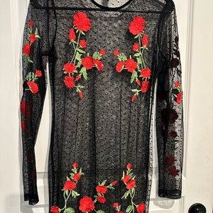 Floral Embroidered Black Dress